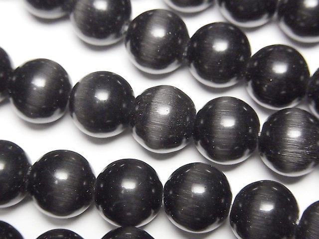 Black color Cat's Eye Round 10mm 1strand beads (aprx.13inch/33cm)