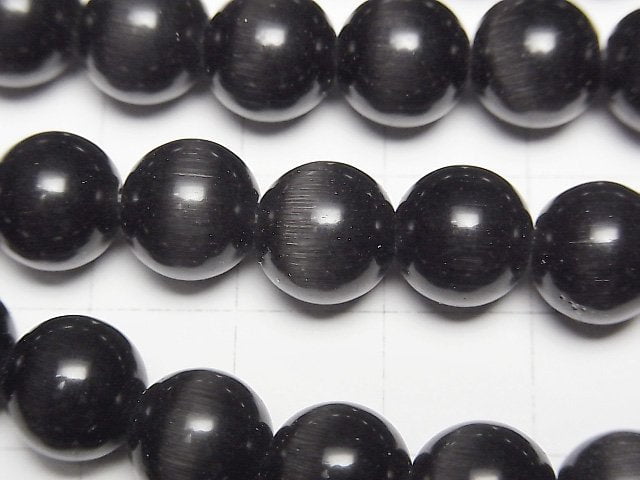 Black color Cat's Eye Round 10mm 1strand beads (aprx.13inch/33cm)