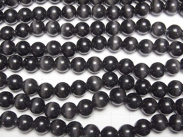 Black color Cat's Eye Round 10mm 1strand beads (aprx.13inch/33cm)