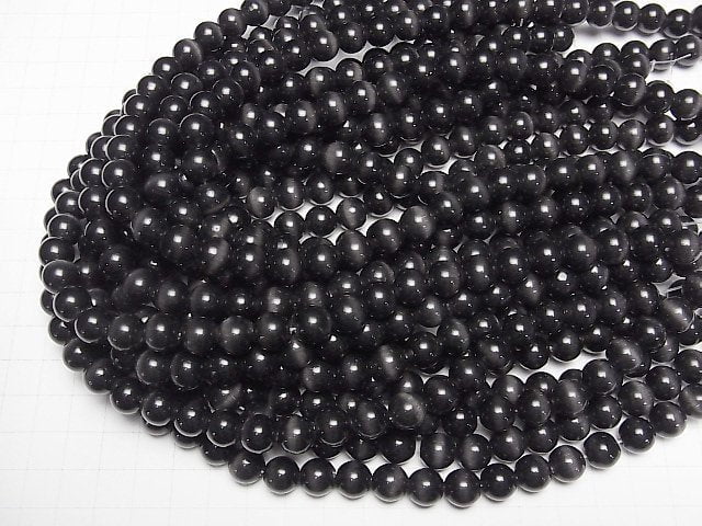 Black color Cat's Eye Round 10mm 1strand beads (aprx.13inch/33cm)