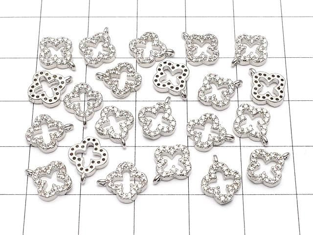 金屬吊飾 10x8mm 花朵設計 銀色 (鑲鑽) 1個