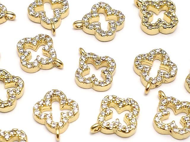 金屬飾品吊墜 10x8公釐 花朵設計 金色 (鑲嵌鋯石) 1個