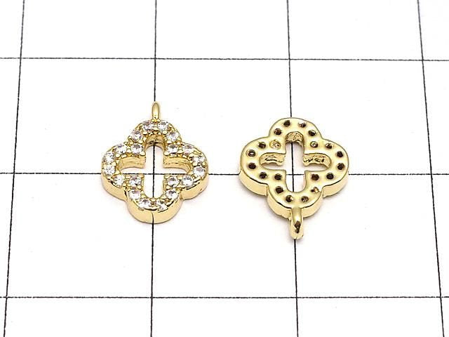 金屬飾品吊墜 10x8公釐 花朵設計 金色 (鑲嵌鋯石) 1個