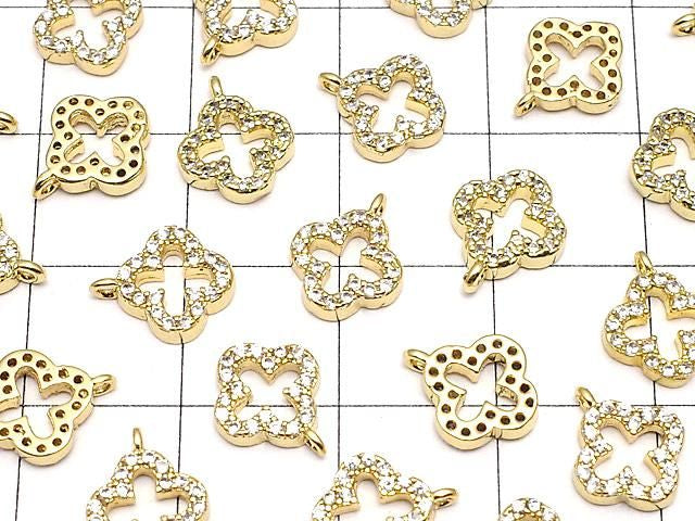 金屬飾品吊墜 10x8公釐 花朵設計 金色 (鑲嵌鋯石) 1個