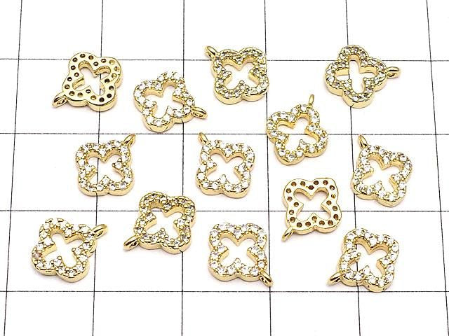 金屬飾品吊墜 10x8公釐 花朵設計 金色 (鑲嵌鋯石) 1個