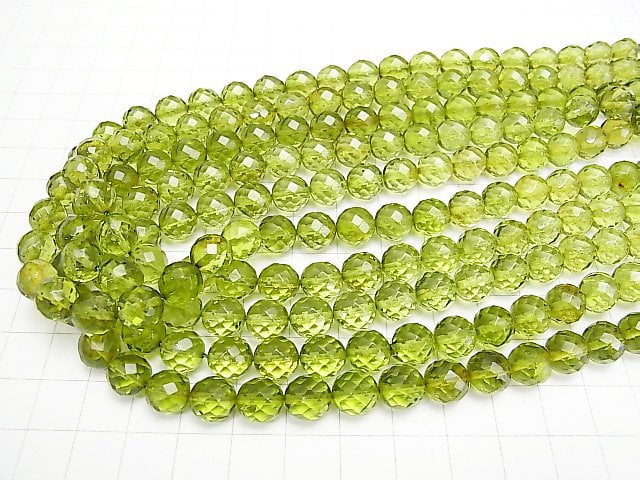 Green Amber AAA 64Faceted Round 8mm 5pcs-1strand beads (aprx.15inch / 38cm)