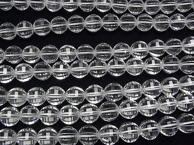 High Quality! Crystal Quartz AAA+ Mirror Faceted Round 10mm "Special cut" 1/4 or 1strand beads (aprx.15inch/36cm)