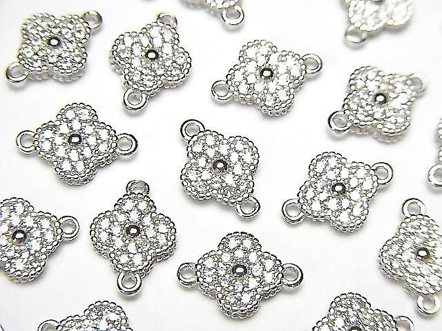 Silver 925 Joint Part, Flower Motif (with CZ), 7x7x2mm, Rhodium Plated, 1pc