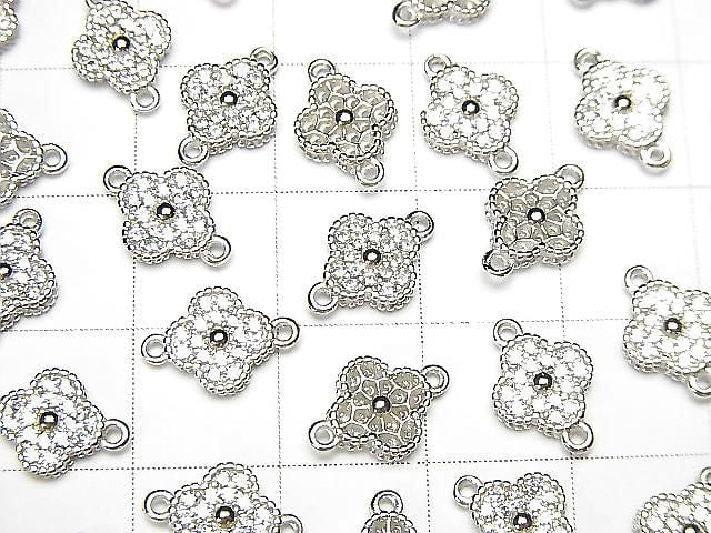 Silver 925 Joint Part, Flower Motif (with CZ), 7x7x2mm, Rhodium Plated, 1pc