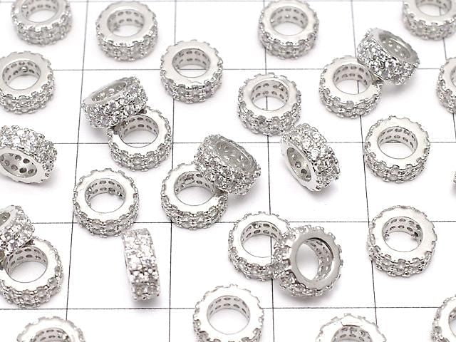 Metal parts Rondelle 7x7x3mm Silver color (with CZ) 2pcs