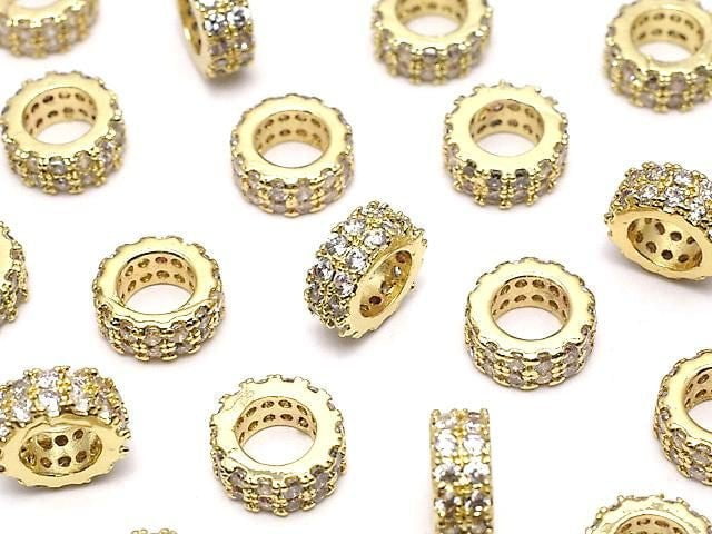 Metal parts Rondelle 7x7x3mm Gold color (with CZ) 2pcs