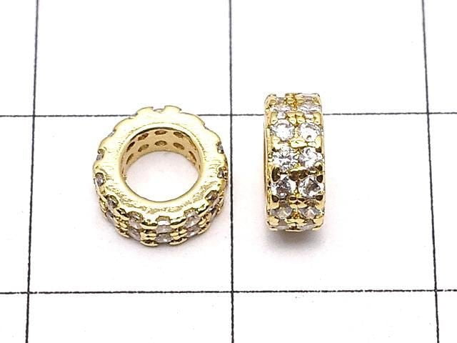 Metal parts Rondelle 7x7x3mm Gold color (with CZ) 2pcs