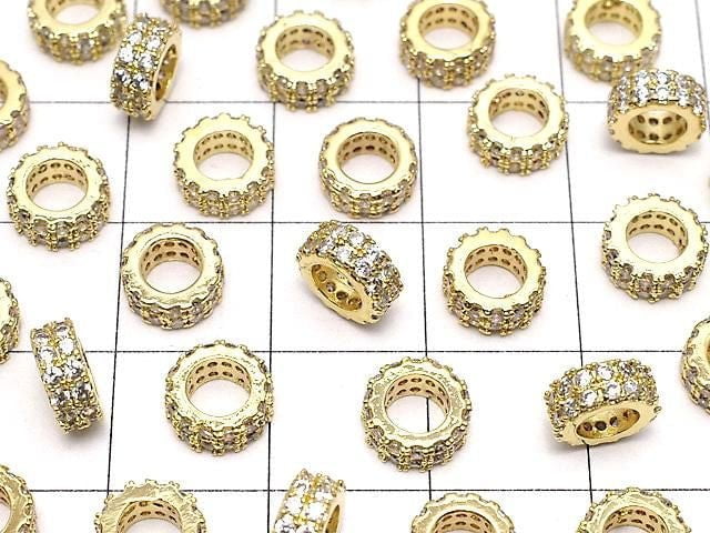 Metal parts Rondelle 7x7x3mm Gold color (with CZ) 2pcs