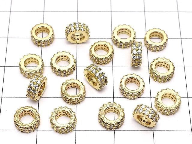 Metal parts Rondelle 7x7x3mm Gold color (with CZ) 2pcs