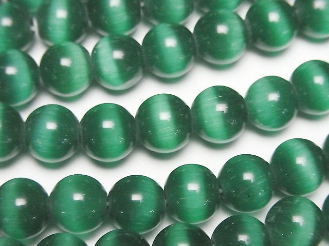 深綠色貓眼石圓珠 7.5mm 1串 (約14英吋/34公分)