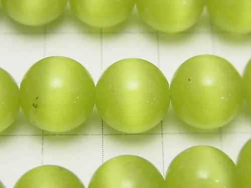 Yellow green color Cat's Eye Round 12mm 1strand beads (aprx.14inch/34cm)
