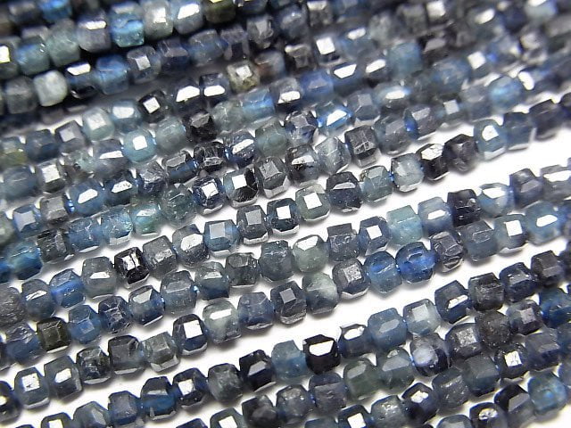 高品質!靛色電氣石 AA 級方塊形 2x2x2mm 1 串珠(約 15 英吋/36 公分)