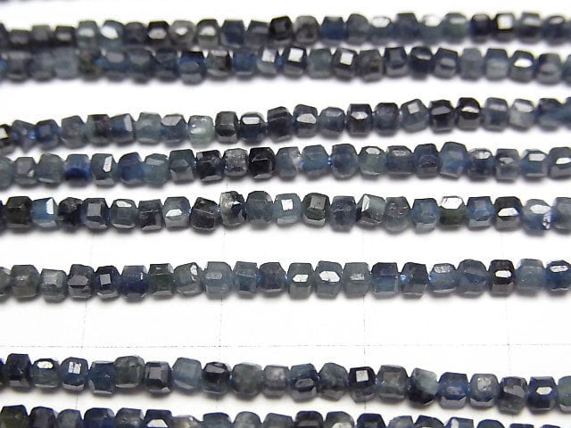 高品質!靛色電氣石 AA 級方塊形 2x2x2mm 1 串珠(約 15 英吋/36 公分)