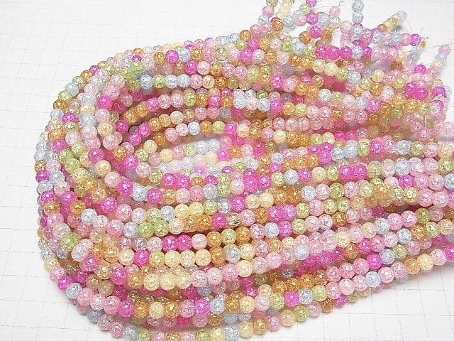 1strand $3.79! Multicolored Cracked Crystal Round 6mm Pastel 1strand beads (aprx.15inch / 36cm)