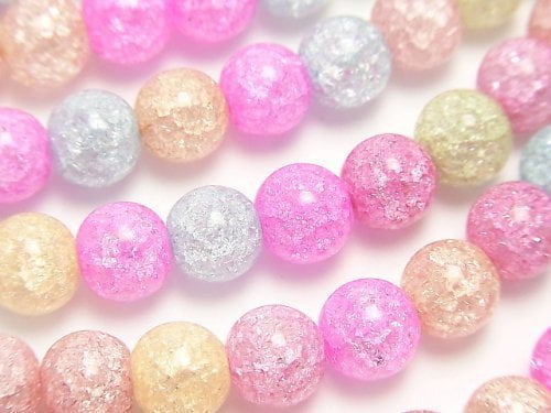 Multicolored Cracked Crystal Quartz Round 8mm Pastel 1strand beads (aprx.14inch / 35cm)