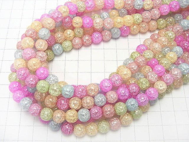 Multicolored Cracked Crystal Quartz Round 8mm Pastel 1strand beads (aprx.14inch / 35cm)