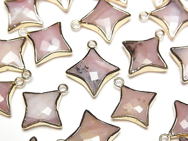 Pink Opal Sparkle Star Charm Gold color 2pcs