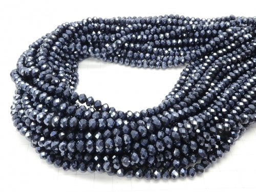 1strand $2.39! Glass Beads Faceted Button Rondelle 6 x 6 x 4 mm navy 1strand beads (aprx.17 inch / 43 cm)