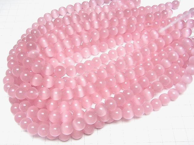 Pink color Cat's Eye Round 10mm 1strand beads (aprx.14inch/35cm)