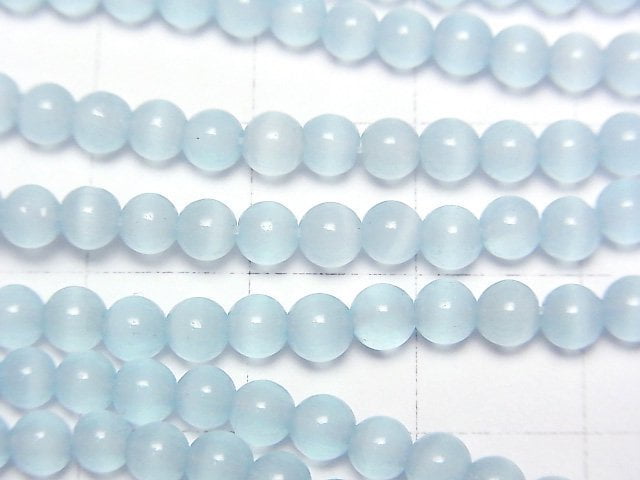 Helles Blau Katzenauge Rund 4mm 1 Strang Perlen (ca. 14 Zoll / 34 cm)