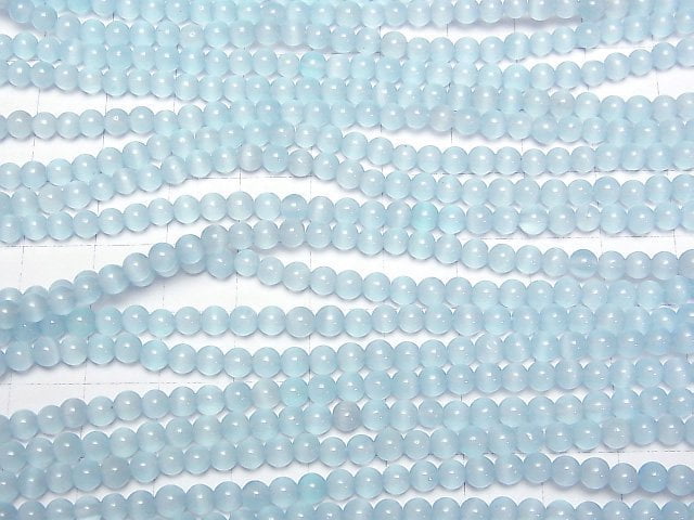 Helles Blau Katzenauge Rund 4mm 1 Strang Perlen (ca. 14 Zoll / 34 cm)
