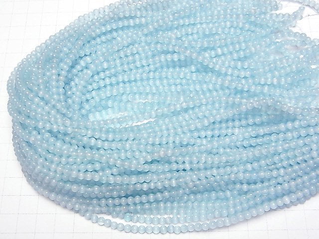 Helles Blau Katzenauge Rund 4mm 1 Strang Perlen (ca. 14 Zoll / 34 cm)