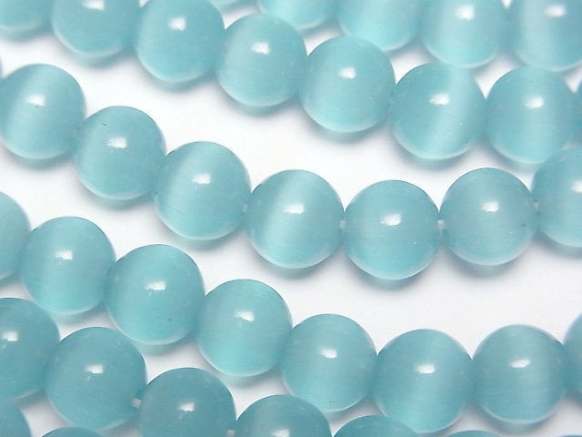 Light blue color Cat's Eye Round 7.5mm 1strand beads (aprx.14inch/34cm)