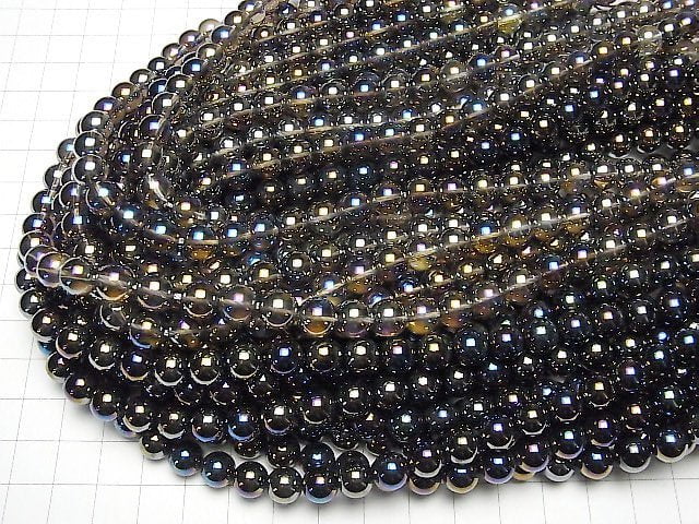 Flash,Smoky Quartz Round 8mm half or 1strand beads (aprx.15inch/38cm)