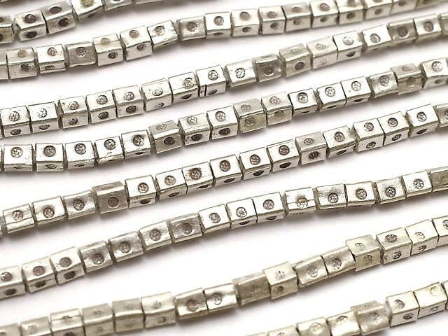 Karen silver flower pattern cube shape 1.5x1.5x1.5mm 1/4 or 1 strand beads (approx. 28 inch/69 cm)
