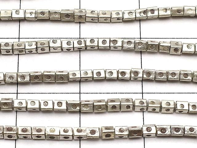 Karen silver flower pattern cube shape 1.5x1.5x1.5mm 1/4 or 1 strand beads (approx. 28 inch/69 cm)