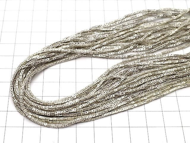 Karen silver flower pattern cube shape 1.5x1.5x1.5mm 1/4 or 1 strand beads (approx. 28 inch/69 cm)