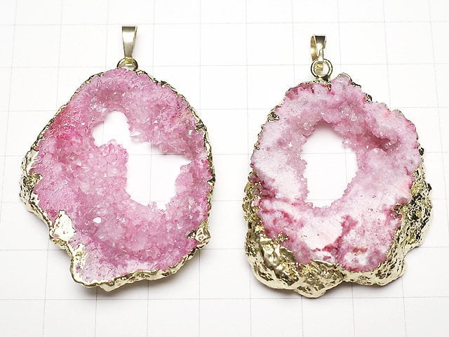 Pink color Slice Geode Pendant Gold color 1pc