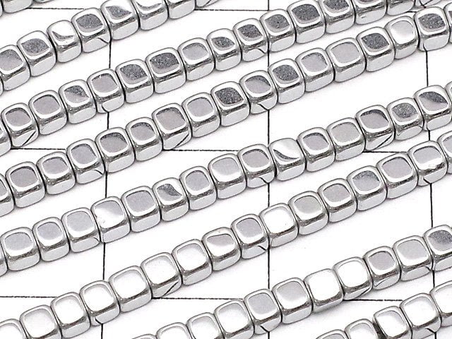 Hematite Cube 2 x 2 mm x 2 mm Silver Coating 1 strand beads (aprx.15 inch / 38 cm)