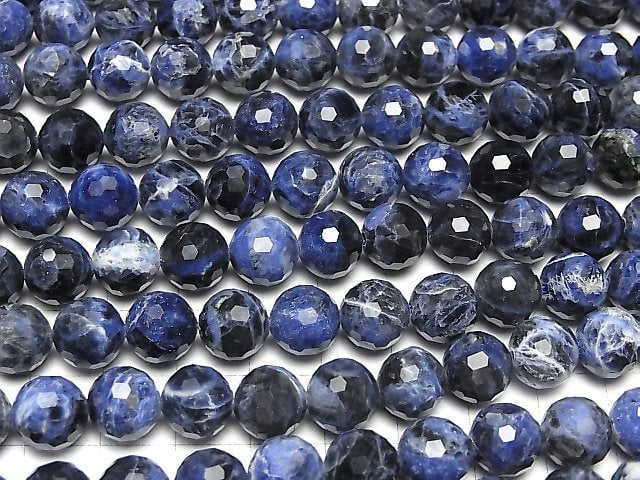 High Quality! Sodalite AA++ 128Faceted Round 10mm half or 1strand beads (aprx.14inch/35cm)