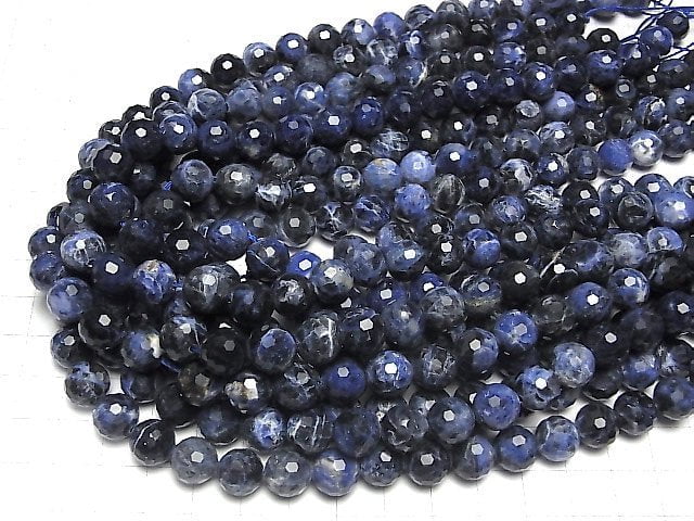 High Quality! Sodalite AA++ 128Faceted Round 10mm half or 1strand beads (aprx.14inch/35cm)