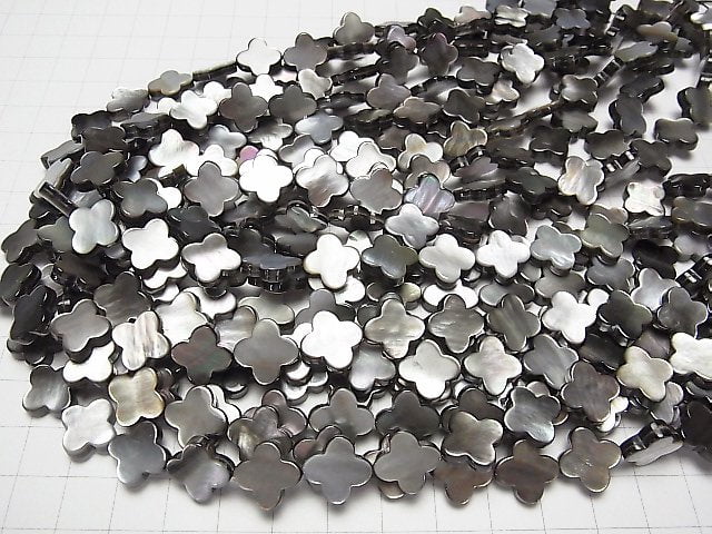 Black Shell AAA Flower Motif 13x13x3mm 1/4 or 1strand beads (aprx.15inch/38cm)