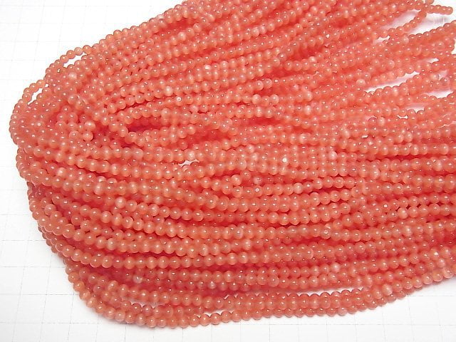 Red color Cat's Eye Round 4mm 1strand beads (aprx.15inch/36cm)