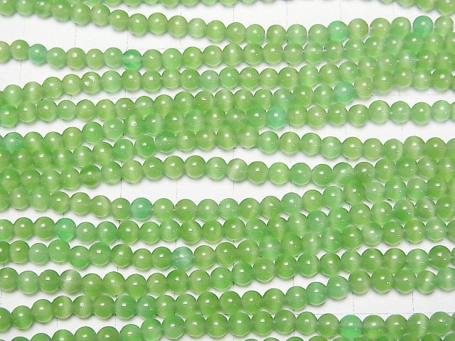 Green color Cat's Eye Round 4mm 1strand beads (aprx.14inch/35cm)