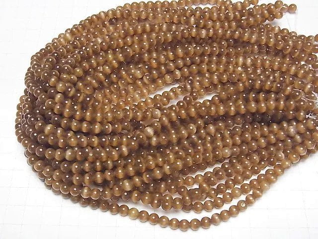 Brown color Cat's Eye Round 6mm 1strand beads (aprx.15inch/36cm)