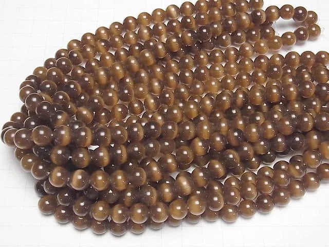Brown color Cat's Eye Round 9.5mm 1strand beads (aprx.14inch/34cm)