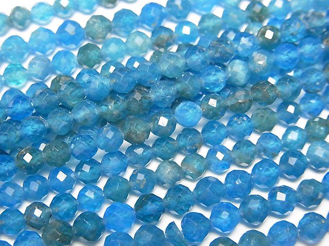 高品質!藍磷灰石 AA+ 刻面圓珠 4mm 一串(約15英吋/37公分)
