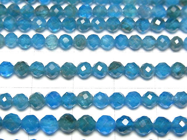 高品質!藍磷灰石 AA+ 刻面圓珠 4mm 一串(約15英吋/37公分)