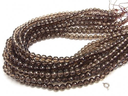 High Quality! Smoky Quartz AAA Triangle Faceted Round 6mm half or 1strand beads (aprx.15inch/38cm)