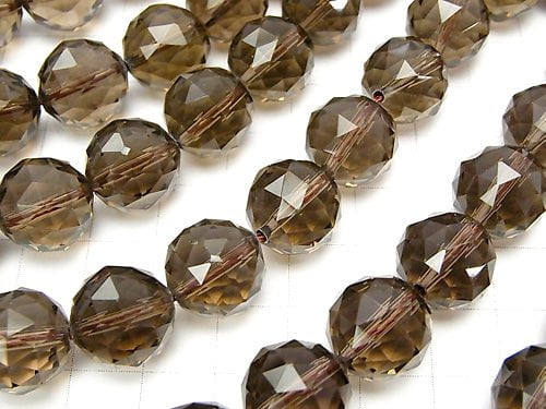 Smoky Quartz AAA Triangle Faceted Round 14mm half or 1strand beads (aprx.14inch/35cm)