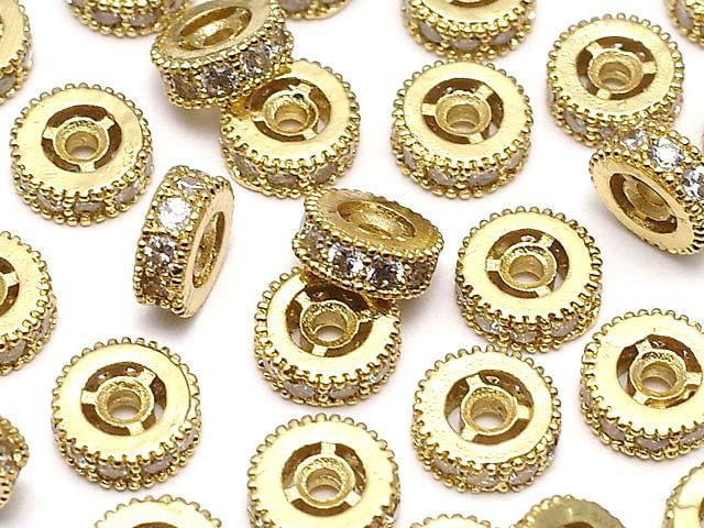 Metal Rondelle 6x6x2.5mm Gold (with CZ) 3pcs